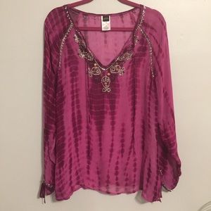 BIIA Tie Dye Beaded Sheer Top Beach Coverup